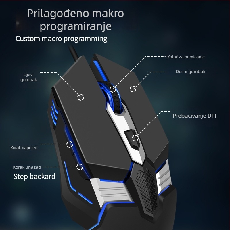 Viper M12 gaming optička miša, 4000 DPI, USB kabelska veza, 6 tipki, ergonomski dizajn