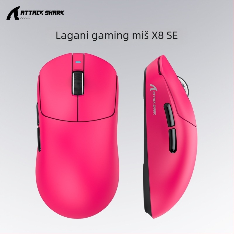 Gaming miš ATTACK SHARK X8SE s tri načina povezivanja: žično, 2.4G i Bluetooth; DPI 22000, 6 tipki, ugrađena punjiva baterija