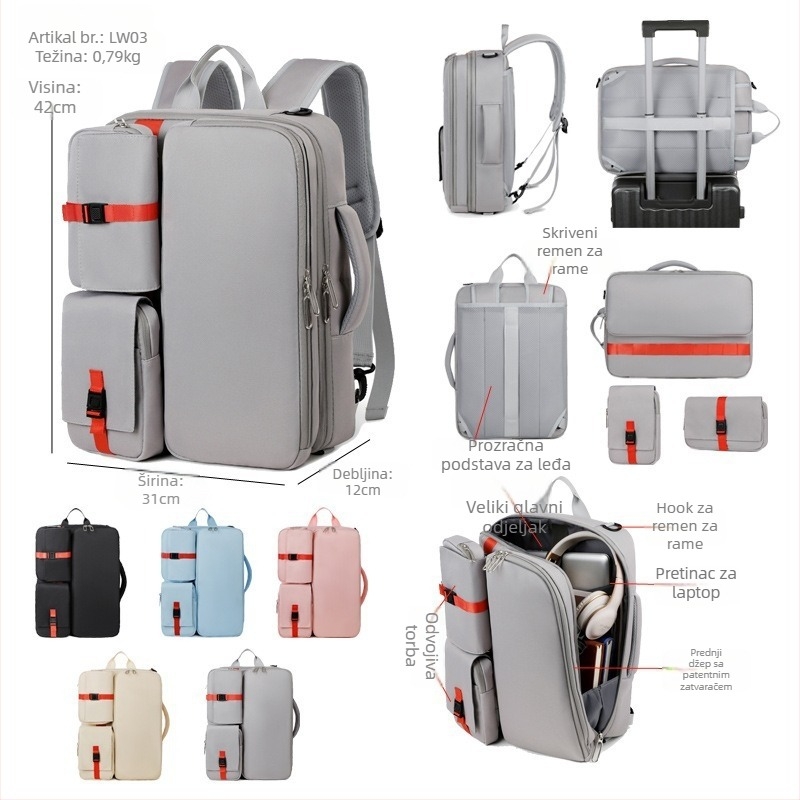 Višestruki trodijelni ruksak za putovanje i posao, s mogućnošću crossbody, kompatibilan s 16-inčnim prijenosnikom, Oxford platno, kapacitet 20–35 L