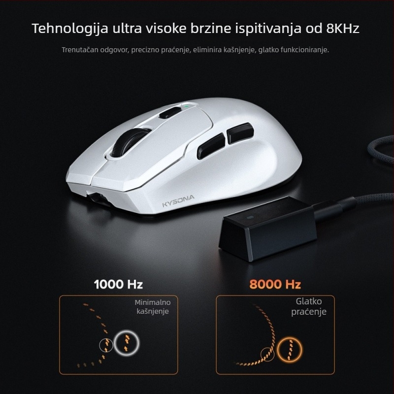 Optička gaming miš, ergonomski dizajn, 26000 DPI, 2,4 GHz bežični, USB sučelje