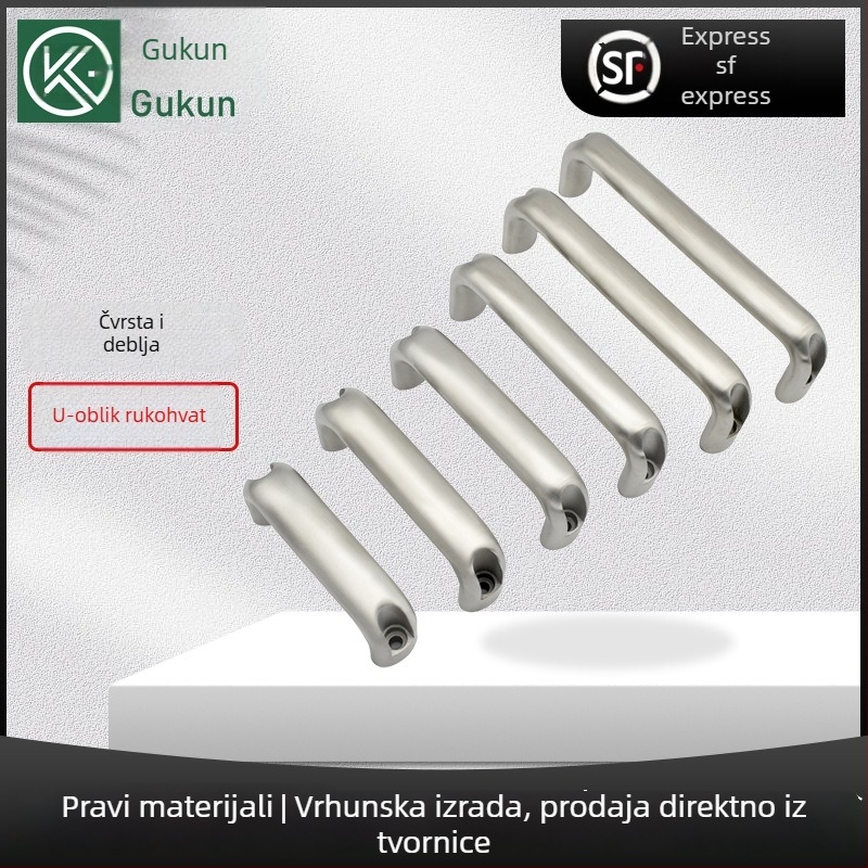 Gukun XK667 Ručka za ormarić od nehrđajućeg čelika, ovalni U‑oblik, ogledno polirana površina, vanjski industrijski stil