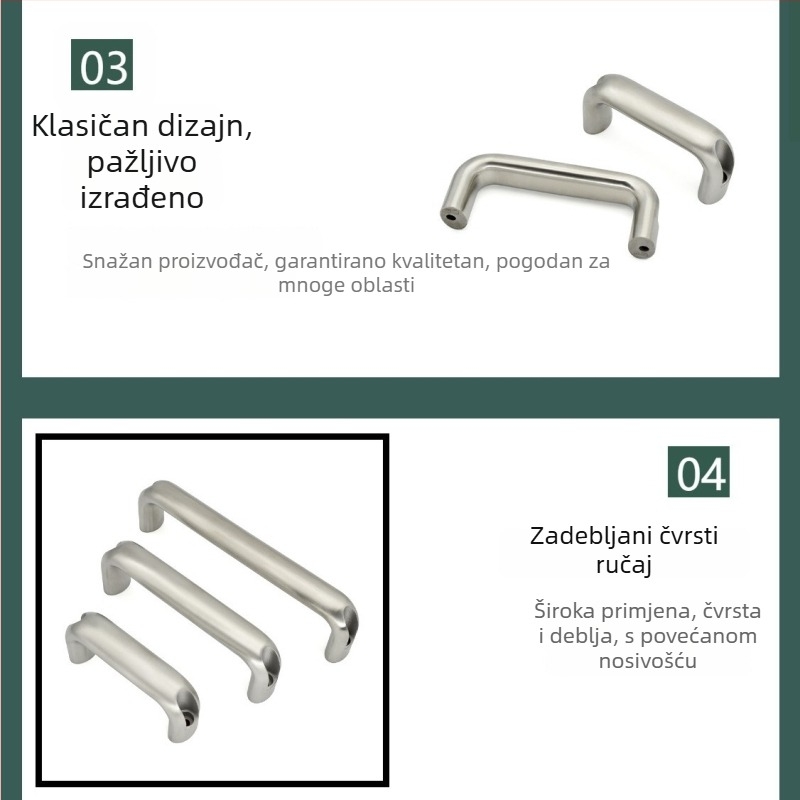 Gukun XK667 Ručka za ormarić od nehrđajućeg čelika, ovalni U‑oblik, ogledno polirana površina, vanjski industrijski stil