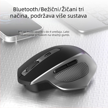 Bežični Bluetooth miš s tri načina, tih i punjiv, 2.4G, ergonomski dizajn za igru i ured, 4000 DPI