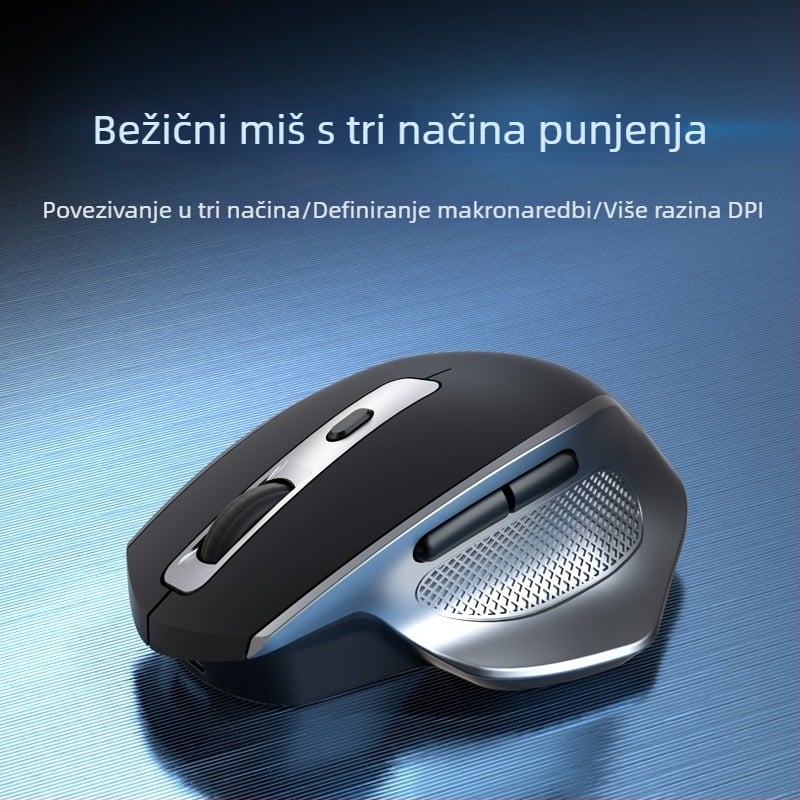 Bežični Bluetooth miš s tri načina, tih i punjiv, 2.4G, ergonomski dizajn za igru i ured, 4000 DPI