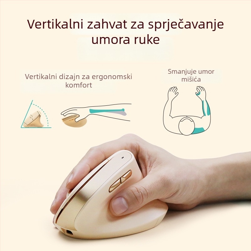 Ergonomski bežični miš s bežičnim punjenjem, 2,4 GHz veza, 6 tipki, prilagodljiv DPI 800–2400, USB sučelje