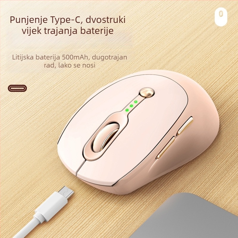 Bežične miša T-Wolf Q7 s dvostrukim Bluetoothom i 2.4G, USB Type-C punjenje, indikator baterije, tiho djelovanje, 6 tipki