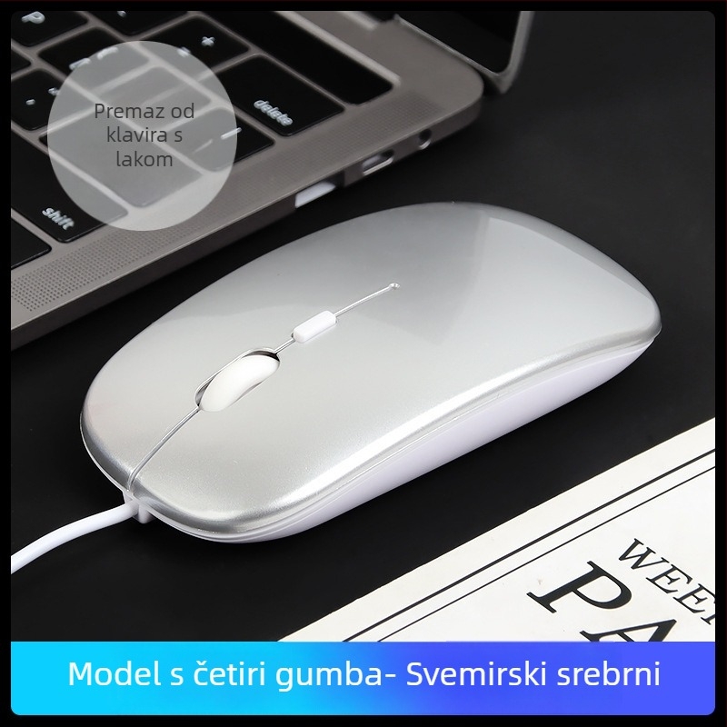 Žični optički miš USB-C s dvostrukim portom, 1600dpi, 4 tipke, ergonomski za stolno računalo