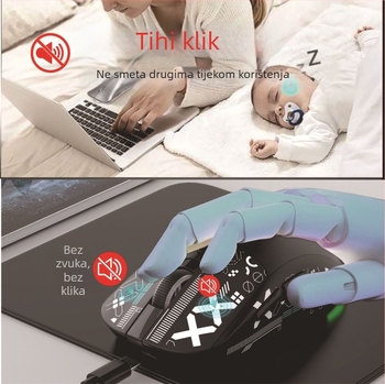 Optička miš s tri načina povezivanja: 2.4G/BT5.3/wired, 3600 dpi, 6 tipki, ergonomski dizajn