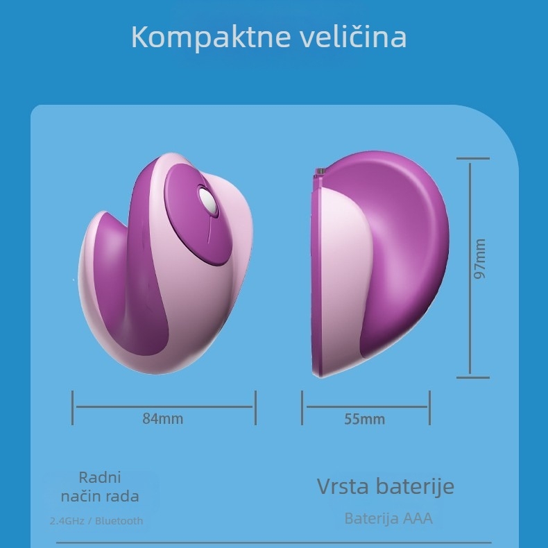 Vertikalni ergonomski bežični optički miš, dvostruki način tro-kanalnog tišeg rada, 1600dpi, 6 tipki, USB/Bluetooth