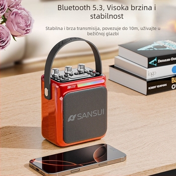 Bluetooth karaoke zvučnik s ugrađenom baterijom, 30W izlaz, Bluetooth 5.3, frekvencijski raspon 100 Hz–20 kHz, SNR ≥70 dB