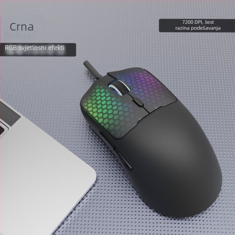 Žično RGB gaming miš s 1600 DPI (6 razina), 6 tipki, USB, ergonomski dizajn