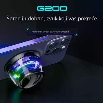 G200 magnetski Bluetooth zvučnik – prenosni bežični zvučnik s ambijentalnim osvjetljenjem; Bluetooth 5.2, 3W, ugrađena 300–500 mAh baterija, frekvencijski odziv 60 Hz–15 kHz, domet 10 m