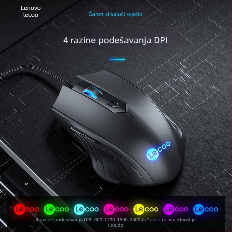 Optička žičana gaming miša s pozadinskim osvjetljenjem, 3500 DPI, 6 tipki, USB, kabel 1,5 m