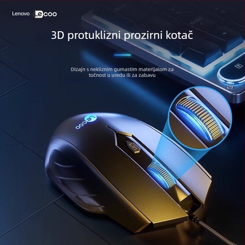 Optička žičana gaming miša s pozadinskim osvjetljenjem, 3500 DPI, 6 tipki, USB, kabel 1,5 m