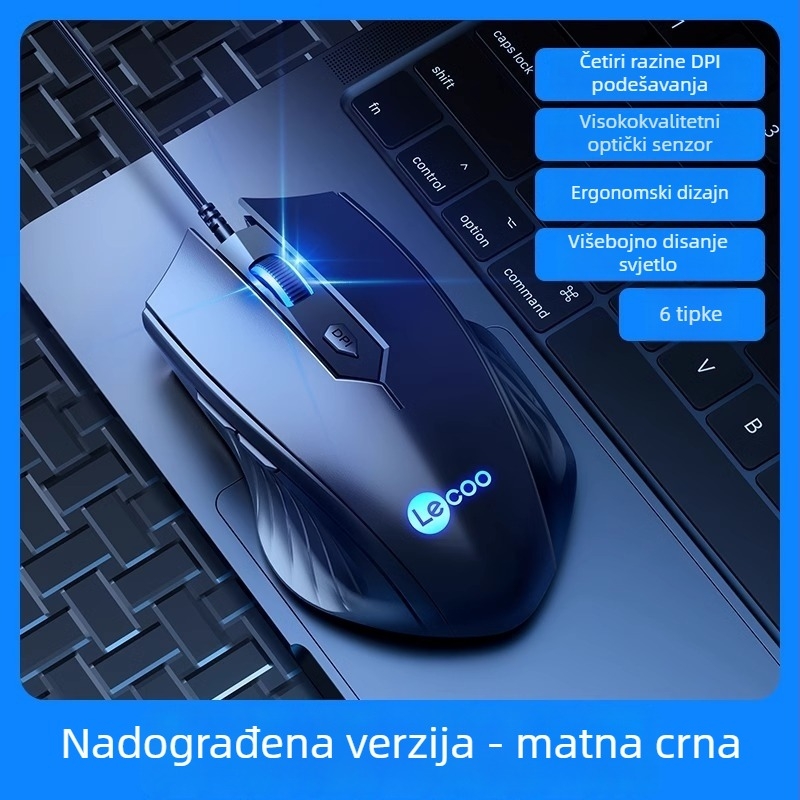 Optička žičana gaming miša s pozadinskim osvjetljenjem, 3500 DPI, 6 tipki, USB, kabel 1,5 m