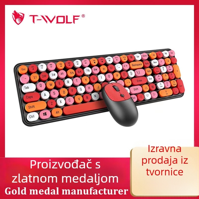 TWOLF TF350 bežični set tipkovnice i miša, 2.4G, tipkovnica s 104 tipke i miš s 4 tipke, optički 1000 DPI, plug-and-play, ergonomski dizajn