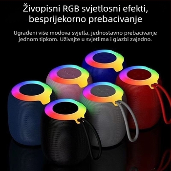 USB Bluetooth zvučnik sa subwooferom, IPX7 vodootporan, prenosiv za vanjsku i kućnu upotrebu, Bluetooth 5.3, ugrađena baterija 500–800 mAh, frekvencijski raspon 100 Hz–20 kHz, SNR ≥70 dB