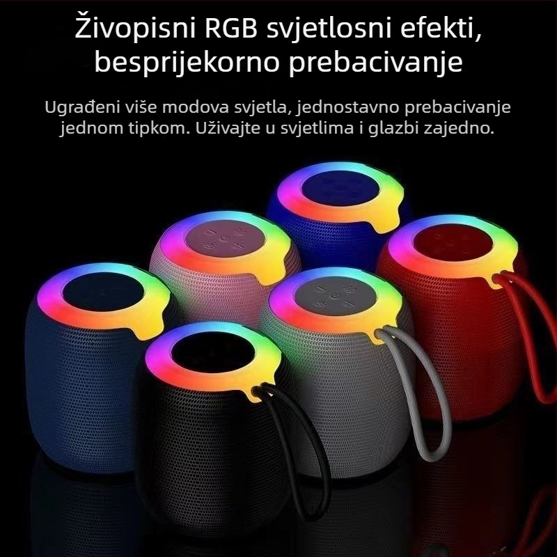 USB Bluetooth zvučnik sa subwooferom, IPX7 vodootporan, prenosiv za vanjsku i kućnu upotrebu, Bluetooth 5.3, ugrađena baterija 500–800 mAh, frekvencijski raspon 100 Hz–20 kHz, SNR ≥70 dB