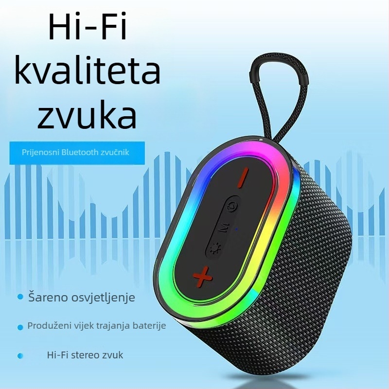 Bluetooth zvučnik s šarenim platnom, snažan bas, prenosan za vanjsku upotrebu, višenamjenski stolni i ručni zvučnik