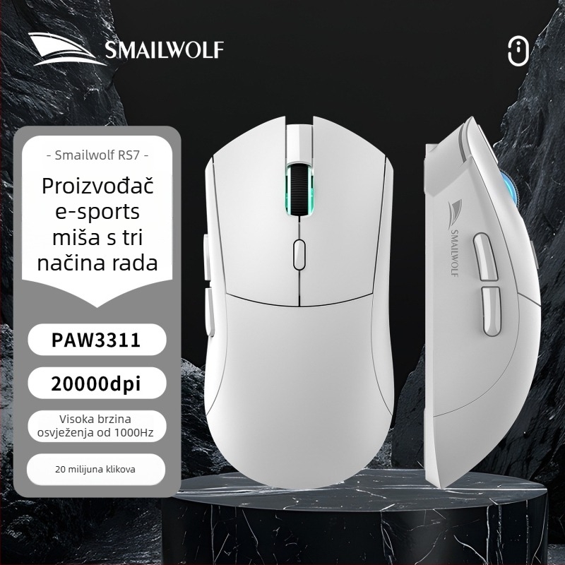 Smailwolf RS7 bežični gaming miš, tri načina, 10000 DPI, 6 tipki, USB, 2.4G + Bluetooth