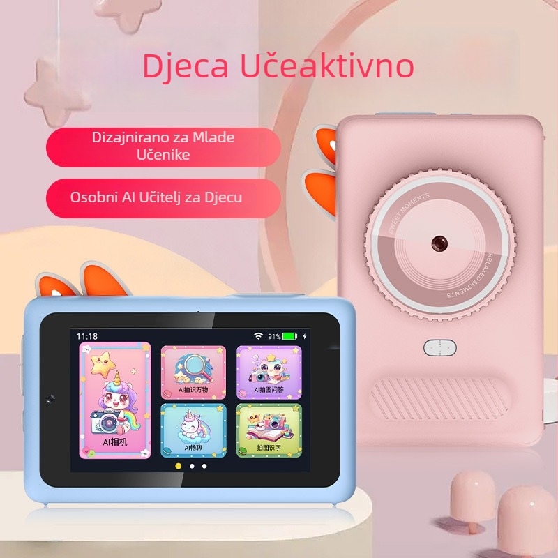 Dječja AI digitalna kamera za učenje - Model X5; TF kartica za pohranu; Trajanje baterije više od 5 sati; AI interaktivno učenje; Značajke: foto naljepnice, video, filtre, snimanje fotografije