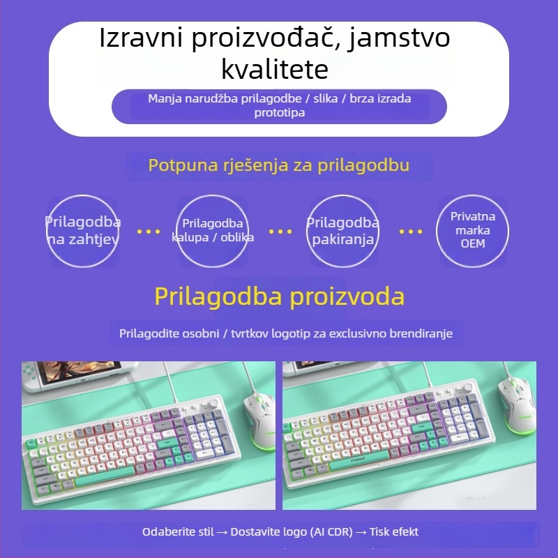 FV K68 tri-modna bežična RGB mehanička tipkovnica sa zelenim prekidačima, 68 tipki, vodootporna