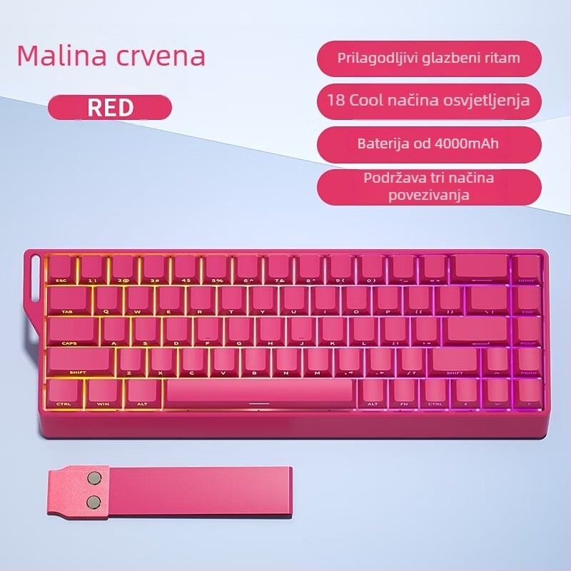 FV K68 tri-modna bežična RGB mehanička tipkovnica sa zelenim prekidačima, 68 tipki, vodootporna