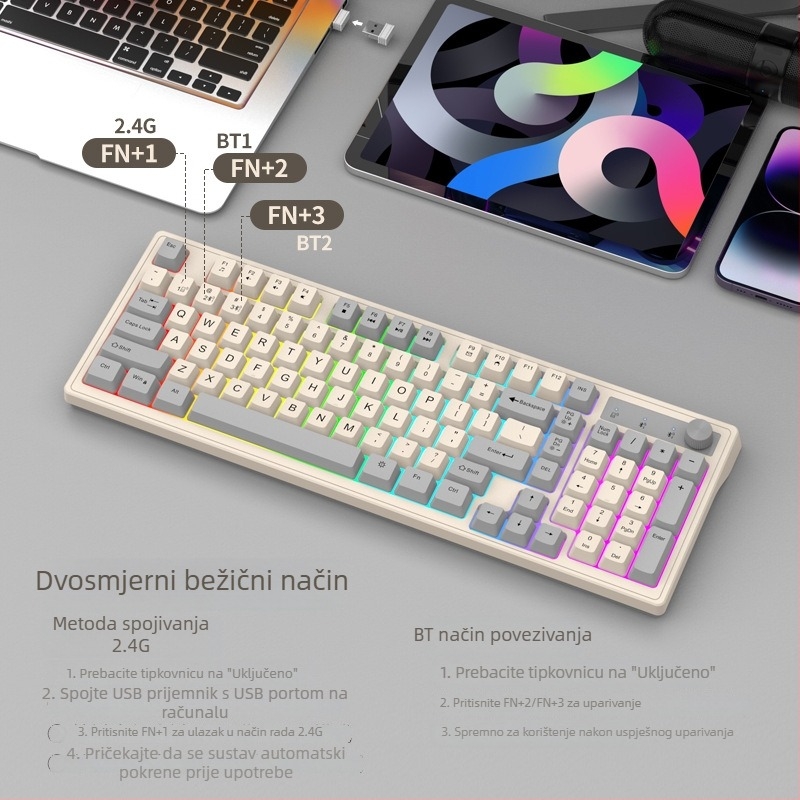Viper K98 Bluetooth tipkovnica, 88-98 tipki, dvostruko spajanje na dva uređaje, pozadinsko osvjetljenje, vodootporna