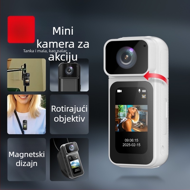 S80 mini akcijska kamera za outdoor vožnju biciklom i ribolov – 2.7K video, 1,47-inčna LCD, TF kartica za pohranu, ABS+PC kućište, trajanje baterije 4–9 h