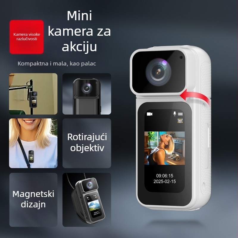 S80 mini akcijska kamera za outdoor vožnju biciklom i ribolov – 2.7K video, 1,47-inčna LCD, TF kartica za pohranu, ABS+PC kućište, trajanje baterije 4–9 h