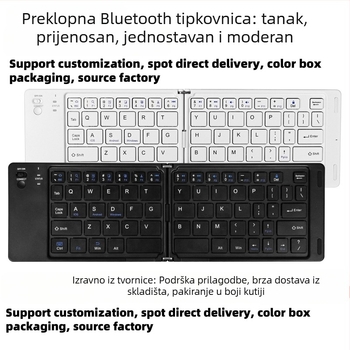 Bluetooth sklopiva tipkovnica – 67 tipki, bežična, sklopivi dizajn, optički prekidač, ABS kućište, dimenzije 295×92×15 mm, težina 170 g, bez pozadinskog osvjetljenja