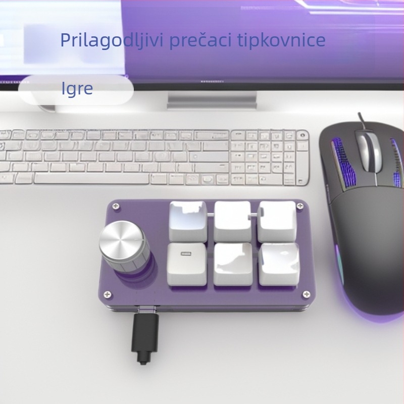 6-ključni prilagođeni keypad za igre i dizajn skraćiva; plastično akrilno kućište; mehaničke tipke sa zelenom osovinom; USB sučelje; podrška prilagodbi; kopiranje i lijepljenje jednim pritiskom