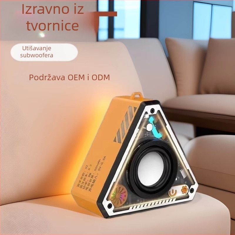 Bluetooth zvučnik u stilu Mecha s šarenim ambijentalnim svjetlom, prijenosni mini bass zvučnik — Bluetooth 5.3; 5W; ugrađena baterija 500–800 mAh; SNR ≥85 dB; domet 10 m