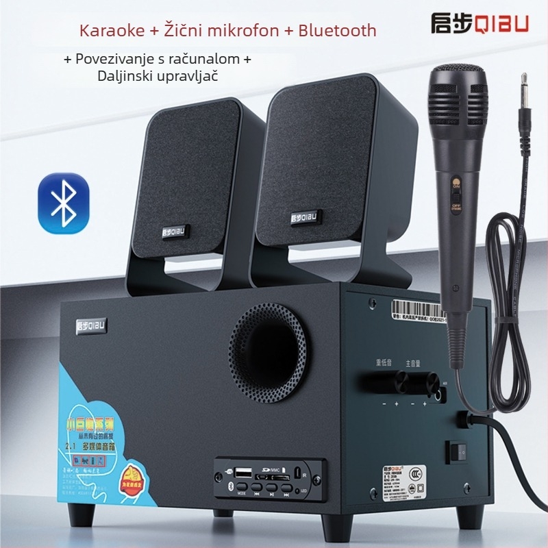 Stolni 2.1 aktivni zvučnički sustav s Bluetoothom, USB-om i AUX-om u drvenom kućištu