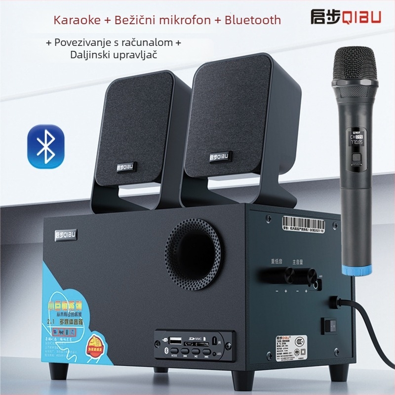 Stolni 2.1 aktivni zvučnički sustav s Bluetoothom, USB-om i AUX-om u drvenom kućištu