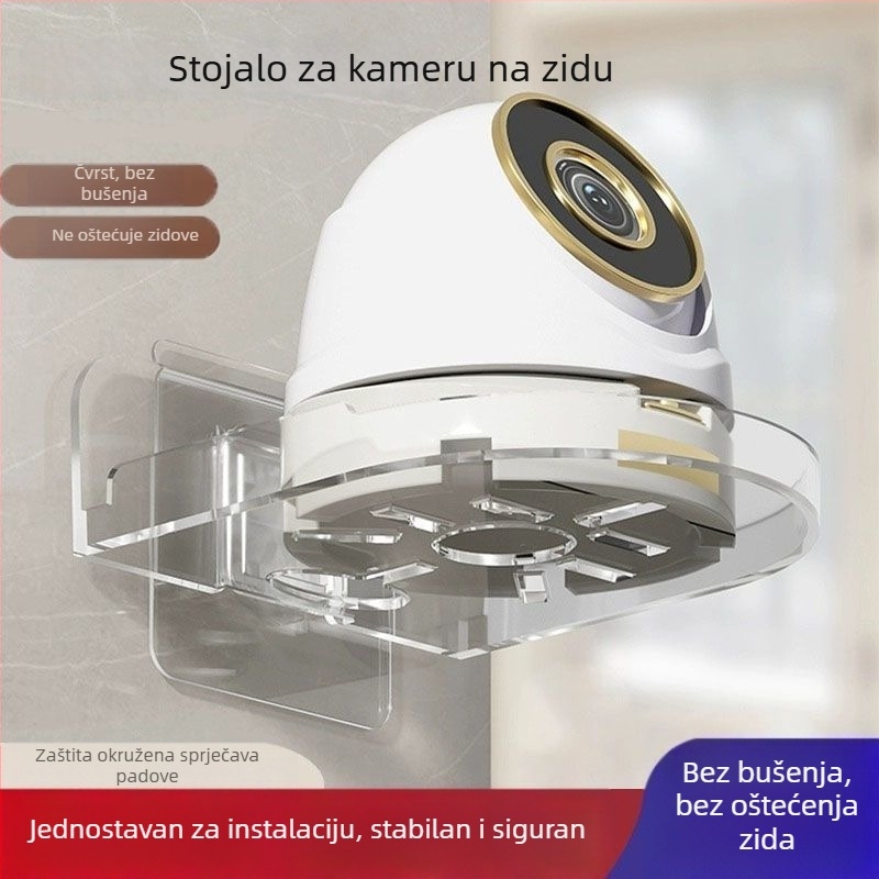 Zidni držač nadzora za univerzalnu kućnu kameru — ljepilo bez bušenja, plastična konstrukcija, standardna težina, izdanje 2025