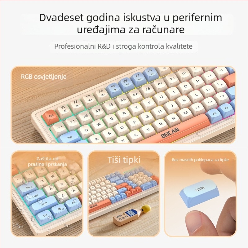 Žični set tipkovnice i miša s RGB osvjetljenjem i tihim tipkama za desktop – 98+ tipki, kabel 1,2 m, ABS