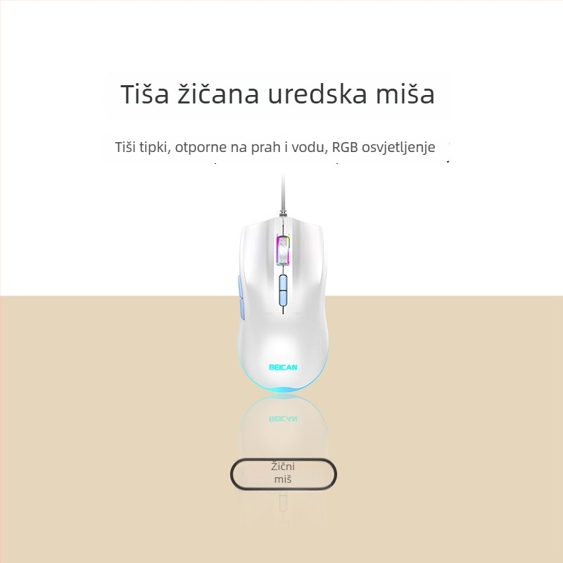 Žični set tipkovnice i miša s RGB osvjetljenjem i tihim tipkama za desktop – 98+ tipki, kabel 1,2 m, ABS