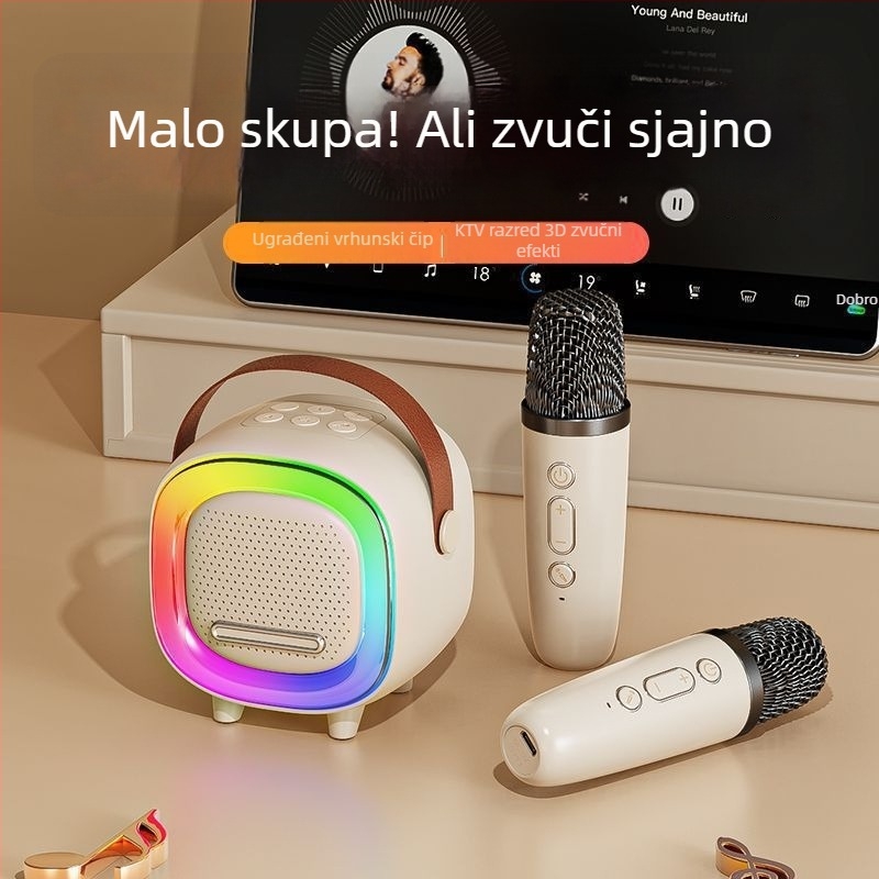 D8 Bežični Bluetooth karaoke zvučnik - Bluetooth 5.0, 5W, IPX4 vodootporan, ugrađena baterija 1200–2000mAh, frekvencijski odziv 100 Hz–20 kHz