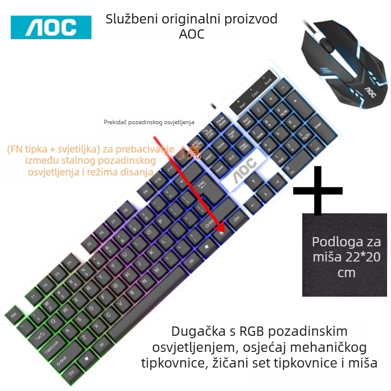 Set tipkovnice i miša za igranje - 104 tipke, žično povezivanje, podsvjetljenje, ABS materijal, Crater Architecture tehnologija