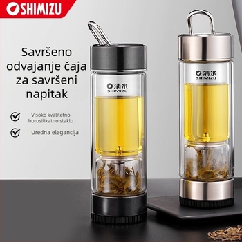Dvoslojna staklena šalica za čaj s odjeljivanjem vode, od visokokvalitetnog borosilikatnog stakla, zatvorena i toplinski izolirana