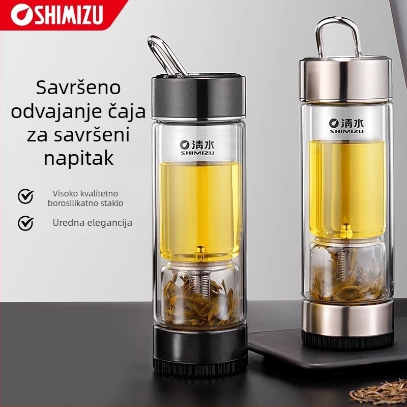 Dvoslojna staklena šalica za čaj s odjeljivanjem vode, od visokokvalitetnog borosilikatnog stakla, zatvorena i toplinski izolirana