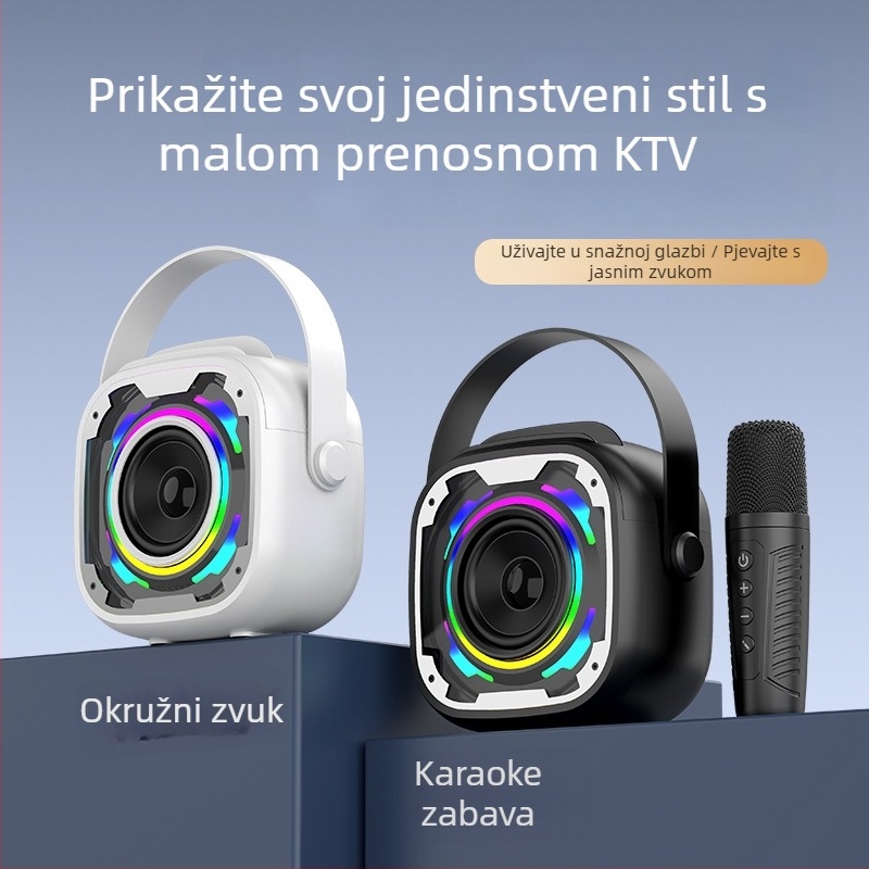 V11 bežični Bluetooth mini zvučnik s mikrofonom – karaoke zvučni sustav sve-u-jednom, prijenosni stolni subwoofer