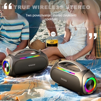 60W vanjski prijenosni Bluetooth zvučnik, Bluetooth 5.0, IPX6 vodootpornost, ugrađena baterija 4000-6000 mAh i frekvencijski odziv 40 Hz-20 kHz