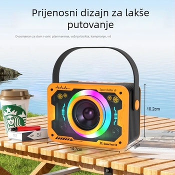 V9 Bluetooth zvučnik – stolni prenosni subwoofer s atmosfernim svjetlom, 5W, ugrađena baterija 1000–1200mAh, Bluetooth 5.3, 100Hz–20kHz, SNR ≥70dB