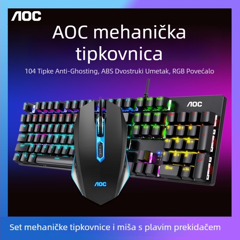 Gaming tipkovnica i miš set s mehaničkim prekidačima, žično povezivanje, vodootpornost, ABS kućište