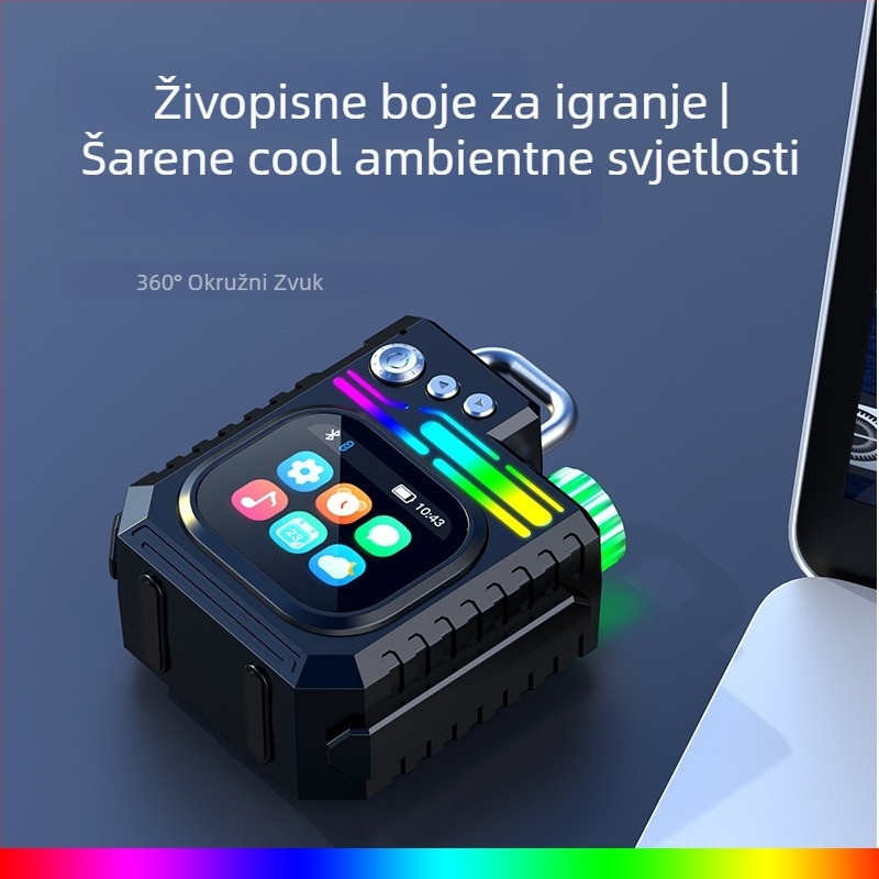 Bežični Bluetooth zvučnik za vanjsku upotrebu s subwooferom, kolor zaslonskim i vremenskim satom, 5W, Bluetooth 5.3, IPX7, ugrađena baterija 1000–1200 mAh