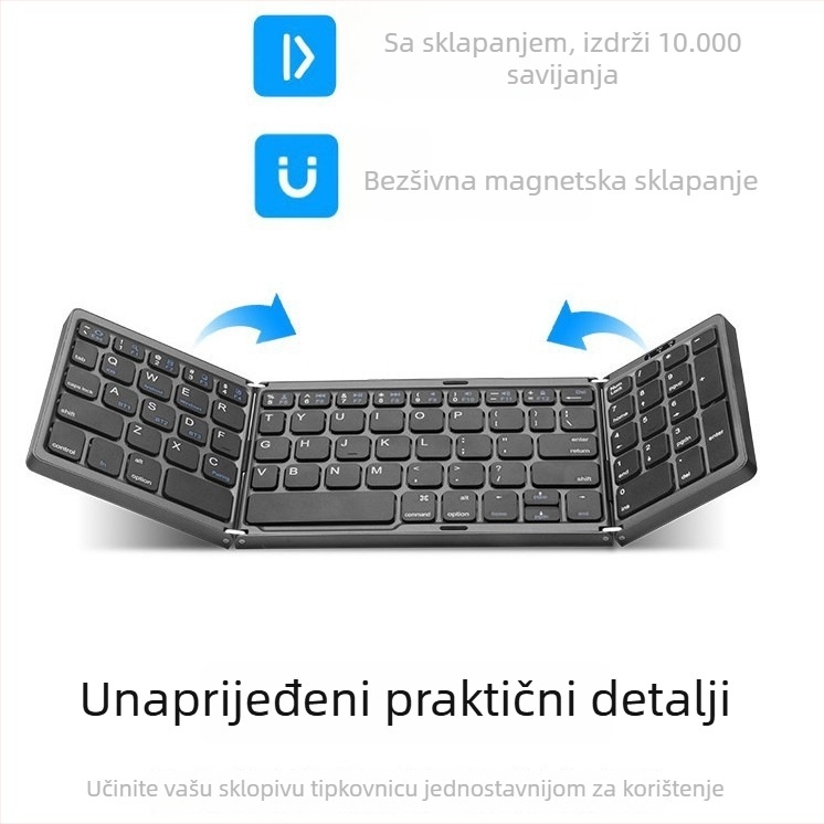 Sklopiva Bluetooth tipkovnica s numeričkim dijelom, 81 tipki, tiha, ABS plast, višestruko povezivanje do 3 uređaja