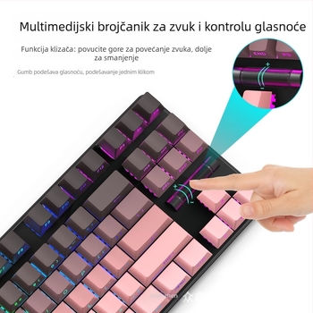Mehanička tipkovnica, 87 tipki, bežična veza, crveni prekidači, RGB pozadinsko osvjetljenje