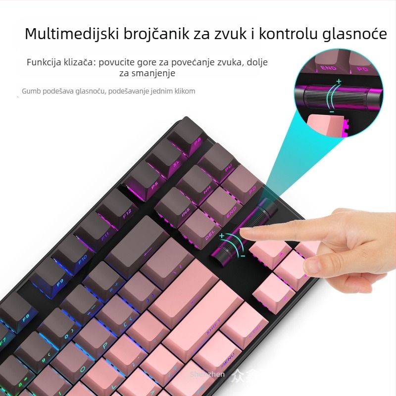 Mehanička tipkovnica, 87 tipki, bežična veza, crveni prekidači, RGB pozadinsko osvjetljenje
